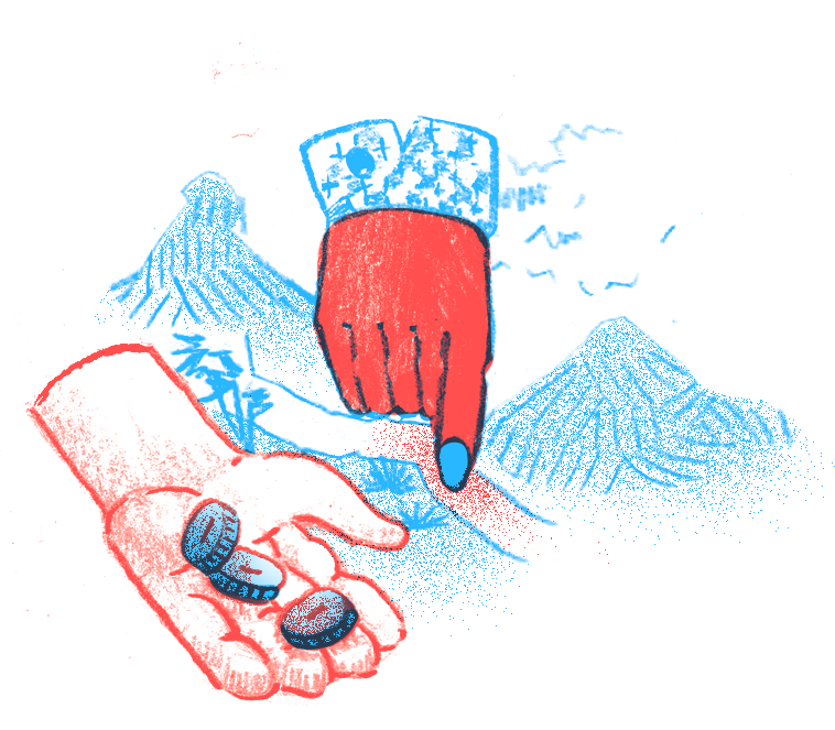 Ilustración original de recursos públicos, manos y territorio